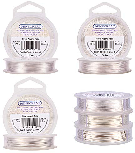 BENECREAT 3PCS gemischte Gro?e truben resistent Silber Spule Draht (0,3 mm x 100 m & 0,5 mm x 30 m & 0,8 mm x 10 m), 3 Gro?e/Set