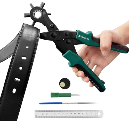 syeonkos Alicates Sacabocado Agujero,Pinza de Troquelado Giratorios, Punzón Giratorio Duradero con 6 Agujeros,Cinturón de Agujero Adecuado, Collar de Mascota,Tarjeta, Silla de Montar, Zapatos