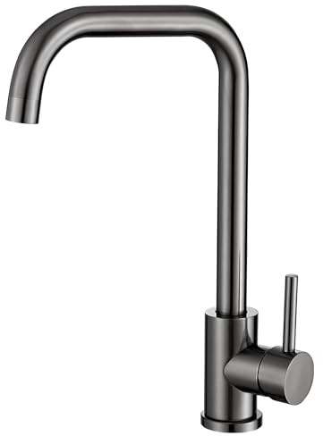 VALAZ Robinets de cuisine en métal haute pression, bec en C, économie d'eau, installation facile et rapide, laiton, élégant, acier inoxydable, série Zancara