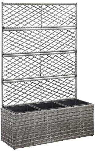 Homgoday Jardinera con Enrejado Arriate Macetero con Soporte para Trepadora Cultivos Plantas Flores para Terraza Jardín Exterior Enrejado y arriate 3 macetas ratán sintético Gris 83x30x130 cm
