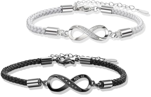 Guidre 2 Stück Infinity Armband Partnerarmbänder Liebes und Freundschaftsarmband Paar Armbänder Unendlichkeitszeichen Handgefertigt Geflochten Schmuck Geschenke für partner Frauen Mama Mädchen 15+5 cm