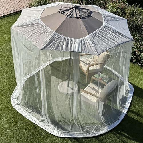 Moustiquaire pour Parasol 3.3 M | Double Fermeture Éclair & Compatible avec Parasols Déportés | Filet Extérieur Plus Grand & Résistant | Protection Contre Les Insectes pour Terrasse, Véranda & Jardin