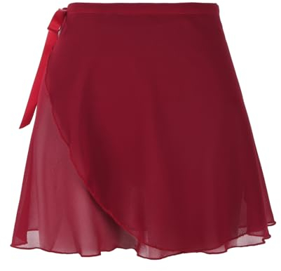 Ballettkleidung Damen Wickelrock Kurz Ballettrock Damen Chiffon Tanz Rock Verstellbare Taille Krawatten Gymnastik Ballettrock Tanzrock, atmungsaktiver Ballettrock für Damen (Jujube rot)