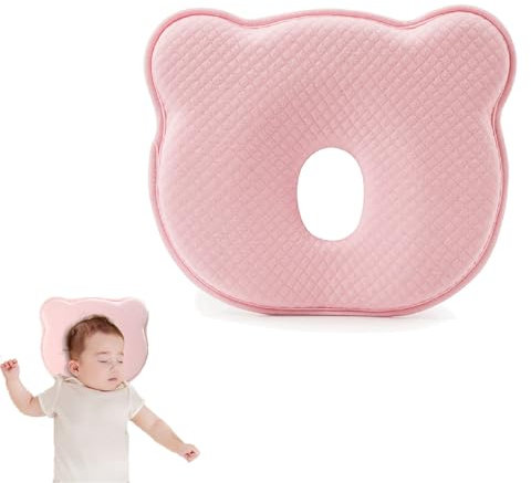 BEITABEI Neugeborenes Kissen gegen Flachkopf, Babykopfkissen, Anti-Flachkopf-Baby, Säuglingskissen gegen flachen Kopf, Baby-Kopfformungskissen, Baby-Kissen zum Schlafen für Neugeborene (Rosa)