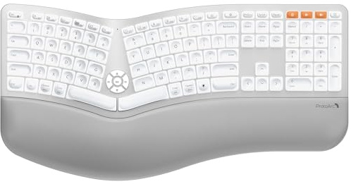 ProtoArc EK01 Plus Backlit Bluetooth Ergonomic Keyboard, White Silver