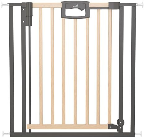 GEUTHER Easylock Türschutzgitter ohne Bohren | Absperrgitter ohne Bohren | Baby Gitter in Extra Hoch | Buchenholz in Schwarz | Treppenschutzgitter Türgitter für Babys | Breite: 96,5-104,5 cm