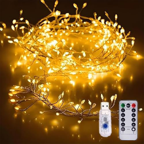 Alambre De Cobre Firecracker Light String, LED Cluster Fairy Lights Con Mando A Distancia, Luces De La Atmósfera De Decoración, Para El Dormitorio, Bricolaje, Fiesta, árbol De Navidad (Warm,6M)