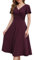 Fynadressr Womens Wedding Guest Formal Cocktail Dress Wrap V Neck Short Sleeve Ruched A Line Belt Midi Dresses Burgundy M