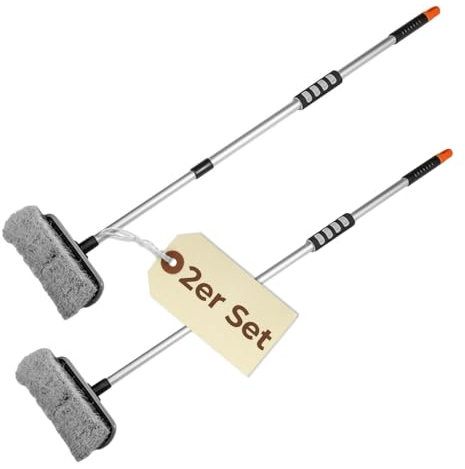 2X Autowaschbürste Teleskop Stiel Waschbürste Auto waschen PKW LKW Garten Boot Wohnmobil Alu Waschbürste mit Teleskopstiel 80-130 cm