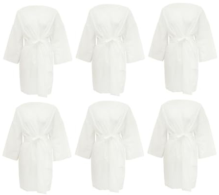 Homoyoyo Towelling Changing Robe Bathrobe Disposable Adult Lightweight 6 Pcs Cotton Spunlace Fabric Spa Robes with Dual Functionality for Women and Men for Bath, Sauna, Travel and Shower White