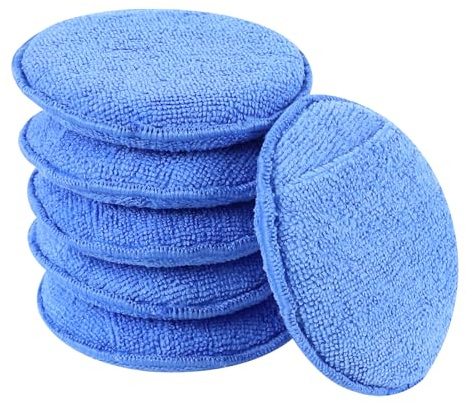 Hovom 6PCS Microfiber Wax Applicator, 5 Round Applicator Pads, Soft Automotive Waxing Foam Pads, Buffing Pads for Car Cleaning, Polishing and Detailing, Reusable Car Wash Sponge (Blue)