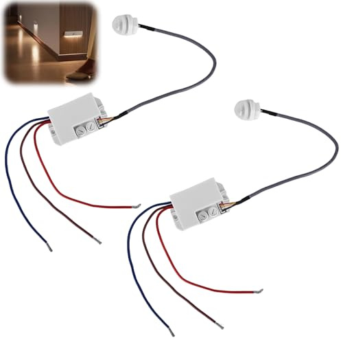 2 pezzi mini rilevatori di movimento 220V, IP65, ritardo regolabile, interruttore sensore infrarossi automatico, mini rilevatori di movimento infrarossi da incasso con sensore crepuscolare per interni