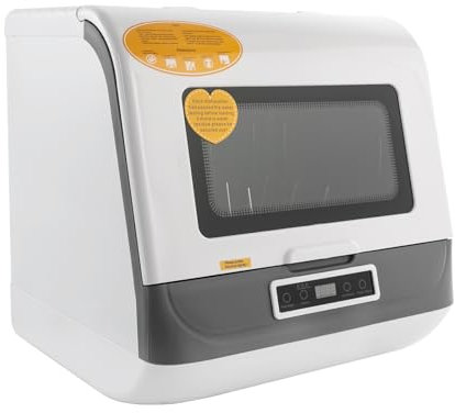 Mini lave-vaisselle 800 W, lave-vaisselle de table avec 5 programmes et buse de pulvérisation rotative à 360°, fenêtre claire, lave-vaisselle de table avec 2 modes de rinçage et affichage LED, parfait