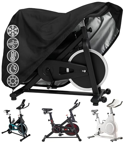 Exercise Bike Cover, Waterproof Stationary Bike Cover for Indoor & Outdoor, Fitness Bicycle Cover with Drawstring, UV Protection, Storage Bag Included, 56x49x23 In, Black