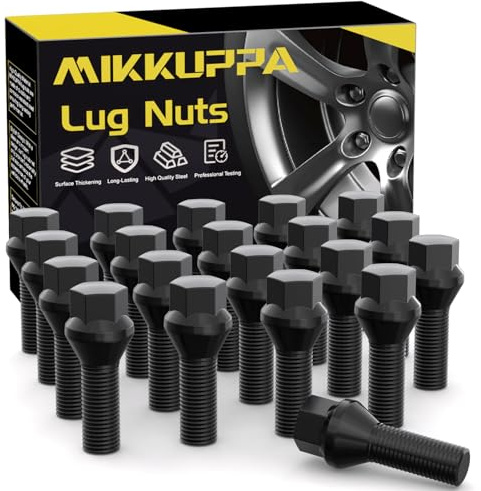 20 stycken MIKKUPPA hjulskruvar hjulbultar M14 x 1,5 – skaftlängd: 35 mm, konisk krage 60°, nyckelbredd: 17 mm (svart)