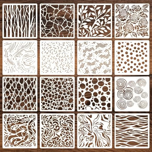 Plantillas de textura reutilizables 16 piezas para manualidades Plantillas de pintura de flores scrapbook natural DIY Decoración mural de ladrillos