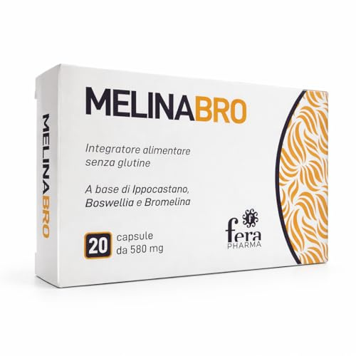 Fera Pharma Melina Bro - Integratore Alimentare a base di Ippocastano, Boswellia e Bromelina 2500 GDU/g, 20 Capsule da 580 mg