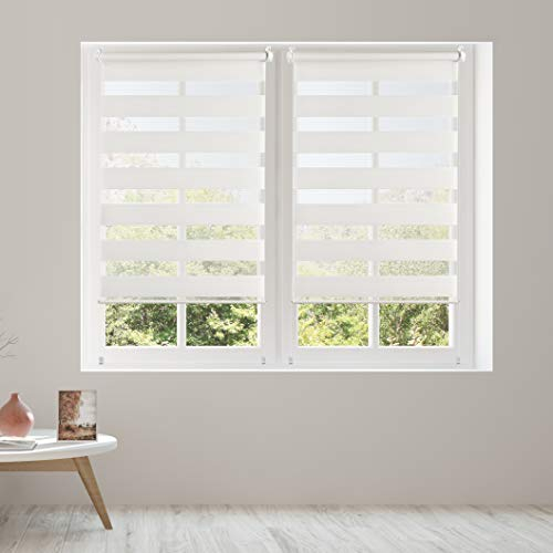 Estores enrollables sin taladrar para Ventanas. Fácil instalación sin Herramientas. Gran Variedad de Modelos, Medidas y Colores Disponibles. STORESDECO Estor Noche y Dia Blanco 75x180 cm