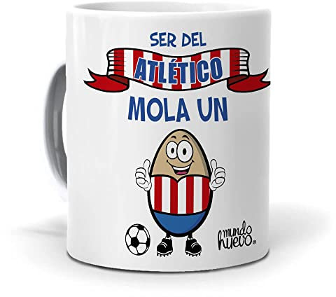 mundohuevo Pack taza + caramelos Atlético | Regalo divertido para aficionados del Atlético de Madrid | Idea original para cumpleaños, Navidad o Día del Padre | Taza Cerámica 350 ML