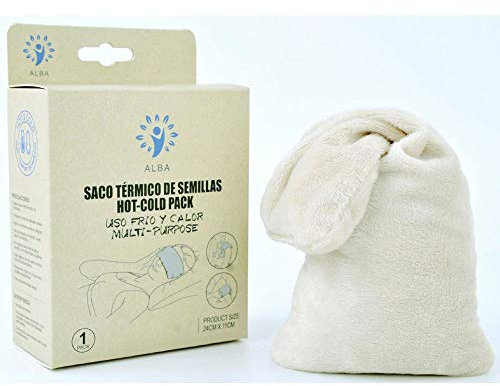 Saco Térmico, Cojín Térmico de Semillas Frío y Calor Pack uso Múltiple Dual. Terciopelo (Color Beige) (24x11cm)