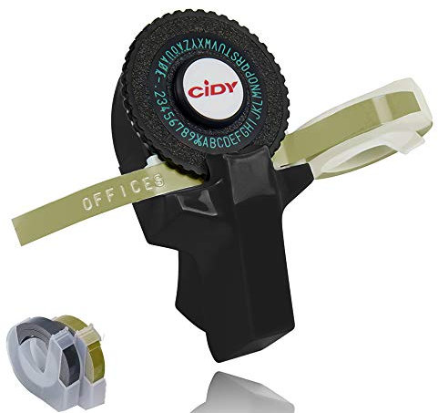 meeloo 3D Mini Etikettendrucker, Manuelle DIY Beschriftungsgerät, mit Buchstabenplatte und Zwei Bände Drucker Schneideband (Schwarz)