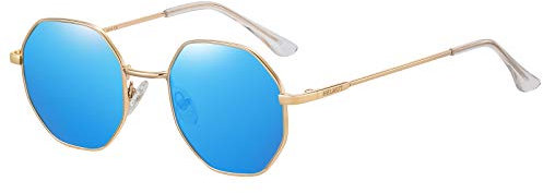 H HELMUT JUST Gafas de Sol para Hombres Polarizado Redondas Retro Lente tipo Azul Espejo Anti reflejo