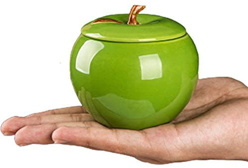 AWERQ Cendrier Tendance en Forme de Fruit à Pomme en Céramique, Cendrier Interieur avec Couvercle Anti Odeur, Cendrier Exterieur Coupe-Vent, Portable Cendrier de Table