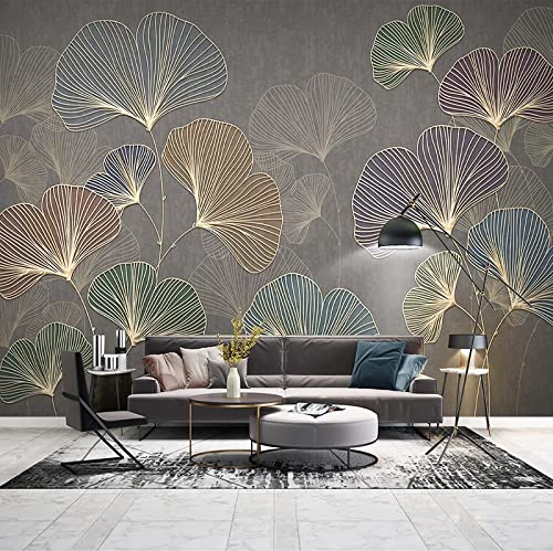 Fototapete 350x256 cm - 7 Streifen Ginkgo-Blatt Vlies Tapeten Wandtapete XXL Moderne Fototapeten Wanddeko Wandkunst Wohnzimmer Schlafzimmer Büro Flur Küche TV-Hintergrund Schmücken