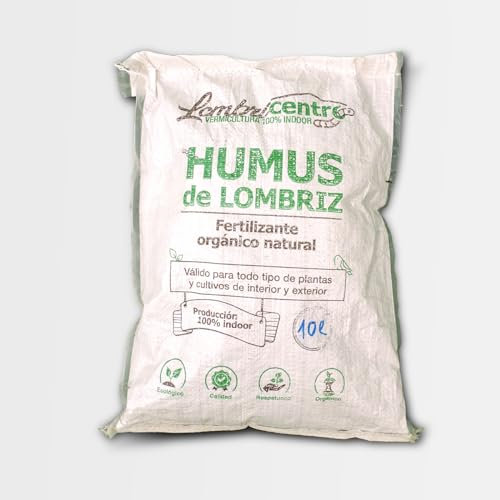 LOMBRICENTRO. Humus de lombriz cultivado en interior. Saco de 10L (5kg). Abono natural para todas las plantas y 100% orgánico