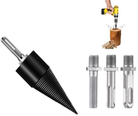 Changyeah Broca escalonada para divisor de leña con 3 asas, cortador de madera, cortador de leña, acero cónico, alta velocidad, compatible con taladro