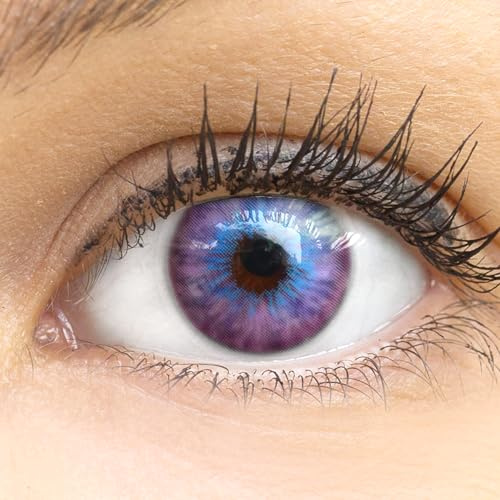 GLAMLENS Lenti a contatto colorate viola Madrid Violet - con porta lenti a contatto - viola naturali in silicone idrogel - 2 pezzi - DIA 14,00 - senza correzione 0.00 diottrie lente a contatto