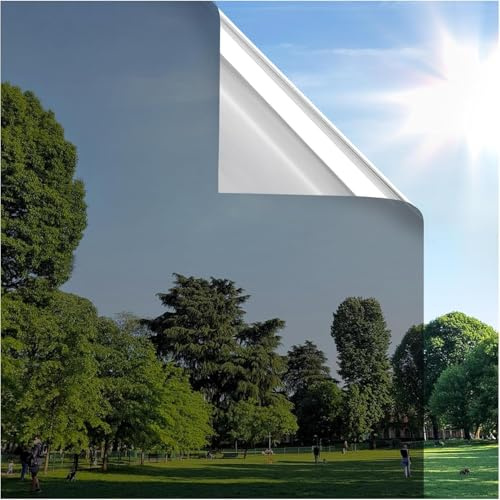 rabbitgoo One Way Window Film Privacy No Glue, Black Silver, 75x400cm | Privacy Film for Glass Mirror Tint Stickers Anti Glare, Heat Reflect Sun Blocker, UV Glass Vinyl Static Cling for Home Office
