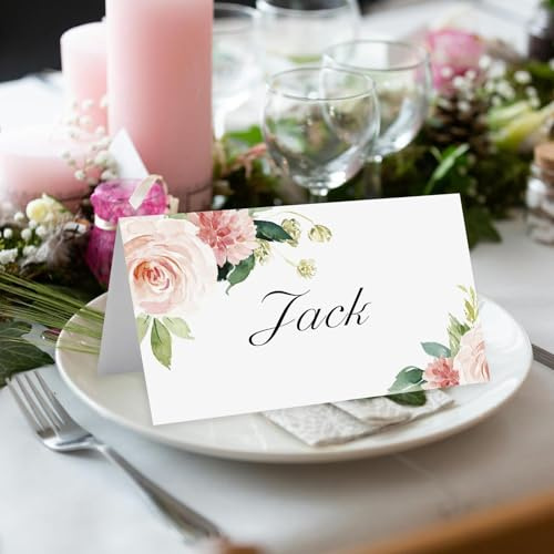 AIBAOBAO 50pcs Place Name Cards, 9 x 10cm Table Name Seating Placement Tags Name Cards for Wedding Table Setting, Christmas Party Decors, Flower Design, Birthday, Company Anniversary, Guest Cards