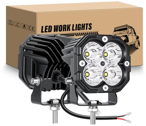 RIGIDON 2 st LED-arbetsstrålkastare, 3 tum 40 W spot LED arbetsljus 12 V 24 V, vattentät spotlight dimljus för 4x4 bil traktor terrängfordon lastbil ATV UTV SUV båt, 6000K vit