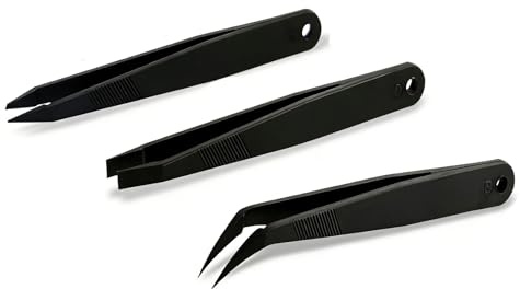 3 st precisionspincetter set antistatisk platt spets pincett plast böjda pincetter för smyckestillverkning, laboratoriearbete