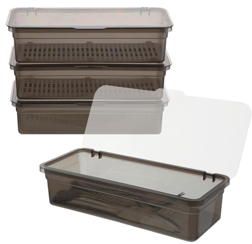 Rainmae 3Pcs Flatware Tray with Lid and Drainer, Large Plastic Silverware Utensil Kitchen Drawer Organizer Clear Cutlery Storage Container with Cover Dinnerware Holder Box for Home and Travel