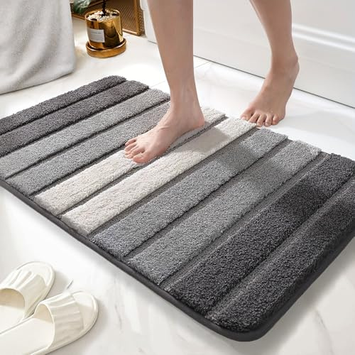 wyewye Mikrofaser Badematte Fußmatte Badteppich Super Saugfähig Badezimmerteppich 60x90cm Grau