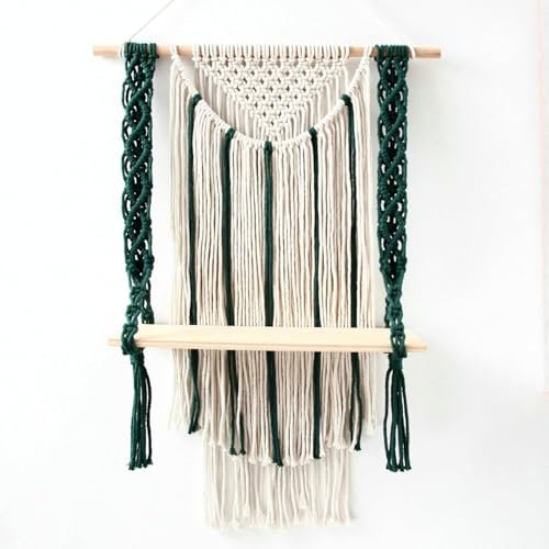 QQNQQ Décoration Murale, Tapisserie bohème en macramé, tenture Murale en Corde de Coton tissée à la Main, Glands, étagères en Bois for Plantes, for Salle de Bain, Salon, Chambre à Coucher