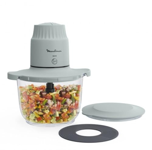 Moulinex Choppeo, Tritatutto con Recipiente in Vetro, Capacità Utile di 1 L, Vetro Borosilicato, 2 Velocità, Eucalipto, DJ603110