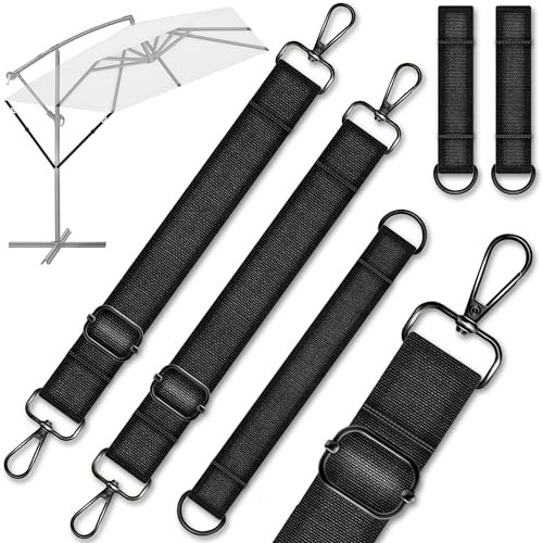 tillvex Pare-vent pour parasol déporté | Lot de 5 pièces avec mousqueton – Sécurité pour parasol, parasol de marché et double parasol jusqu'à 400 cm de diamètre | Résistant aux intempéries