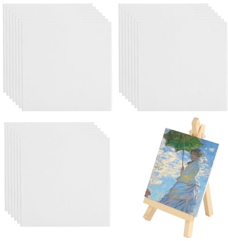 20 Pcs Small Canvases for Painting,Plain Canvas for Painting and Mini Easels Set,10x10cm Blank Mini Canvas and Easel SetCanvas Panels Boards for Acrylic Watercolor Tempera Artist + Small Easel Stand