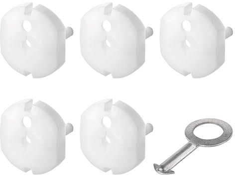EMOS Lot de 5 cache-prises avec clé - Protection blanche - Empêche les accidents et les chocs électriques - Protection pour bébés et enfants
