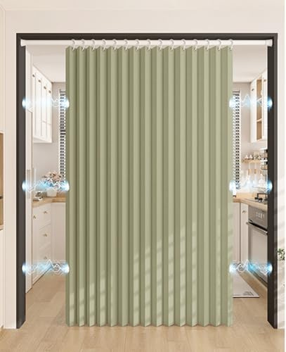 Cortina Cocina Puerta Plegable Interior, Cortinas Ducha Plegables, Cortina de Puerta Plegable Aislada Termica Sin Agujeros para Armarios Dormitorio Baño Sala de Estar