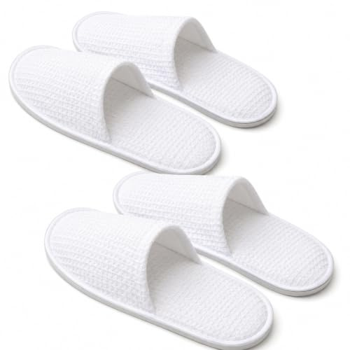 2 Pairs Disposable Hotel Slippers, White Deluxe Closed Toe Spa Slippers | Washable & Foldable Non-Slip House Shoes, Universal Size for Women & Men, Guest, Travel, Wedding, Party, Home