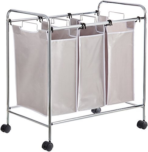 Amazon Basics 3-Bag Rectangular Laundry Sorter, 135 Liters capacity, White, 78 x 46 x 86 cm