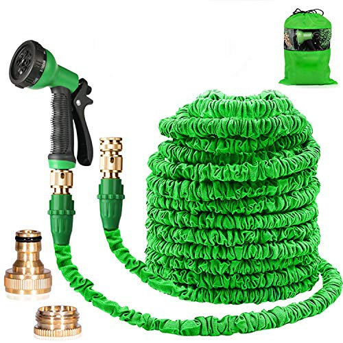 Suplong 100ft Expandable Garden Hose, Expanding Hose Pipe with 1/2,3/4 Fittings,Lightweight Garden Hose Expandable with 8 Function Spray Nozzle (100ft, Green)