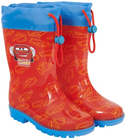 PERLETTI Botas de Agua Niño Disney Pixar Cars de Rayo McQueen - Zapatos de Lluvia Niños Impermeables Rojo y Azul con Flechas - Botines para Pequeños a Prueba de Agua Disney Pixar (Rojo, 28/29 EU)