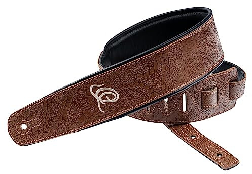 Ortega Guitars Gitarrengurt Länge Verstellbar - Akustik Gitarre / Bass, E-Gitarre, E-Bass - Custom Series - Echtleder, Natural Brown Flora (OSCU-2)