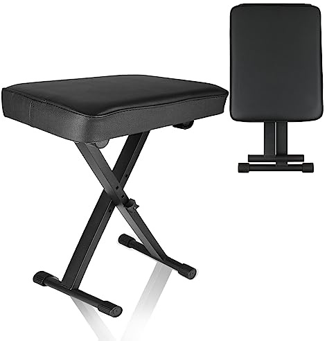 ASelected Keyboard Stool Piano Bench X-Style Padded Folding Piano Bench with High-density Sponges Non-skid Design(Black)