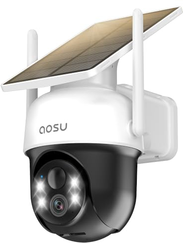 AOSU Solar Camera Security Outdoor - 100% Wire-Free Security Cameras Wireless Outdoor for Home Surveillance with Fixed Solar Panel, 360° Panoramic View, Human Auto Tracking, 2K Color Night Vision